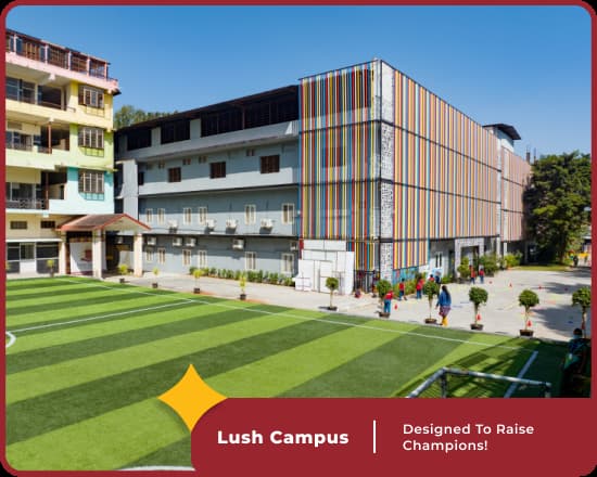 Lush campus of Orchids International School, Bannerghatta, a top school in Bangalore, with green grounds and modern facilities.