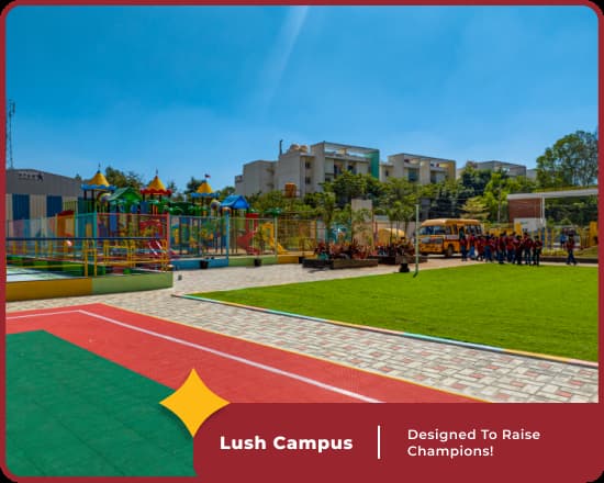 Lush campus of Orchids International School, Haralur, a premier CBSE school in Bangalore with green grounds.