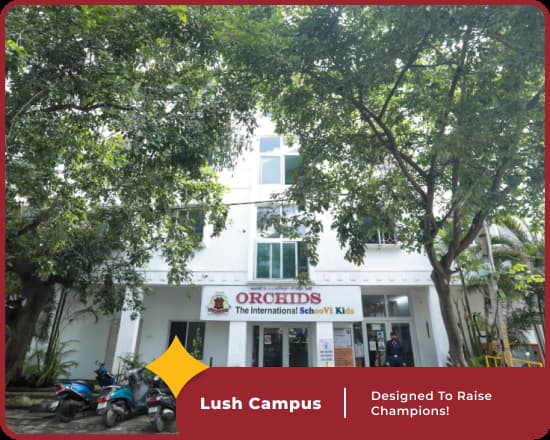 Lush campus of Orchids Sahakar Nagar, a top ICSE school in Bangalore, with advanced facilities.