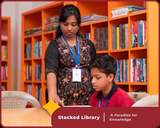 Library at Orchids, Joka, top ICSE school in Kolkata, fostering exploration and student learning.