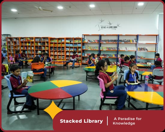 Comprehensive library at Orchids New Town supports premier CBSE education in Kolkata.