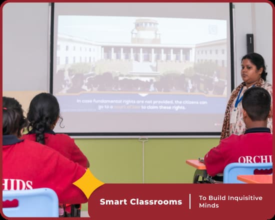 Students in smart classrooms at Orchids, Joka, leading ICSE school in Kolkata, engaging in interactive learning.
