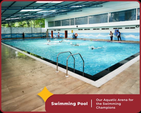 Swimming pool at Orchids, Joka, top ICSE school in Kolkata, offering student swimming lessons.